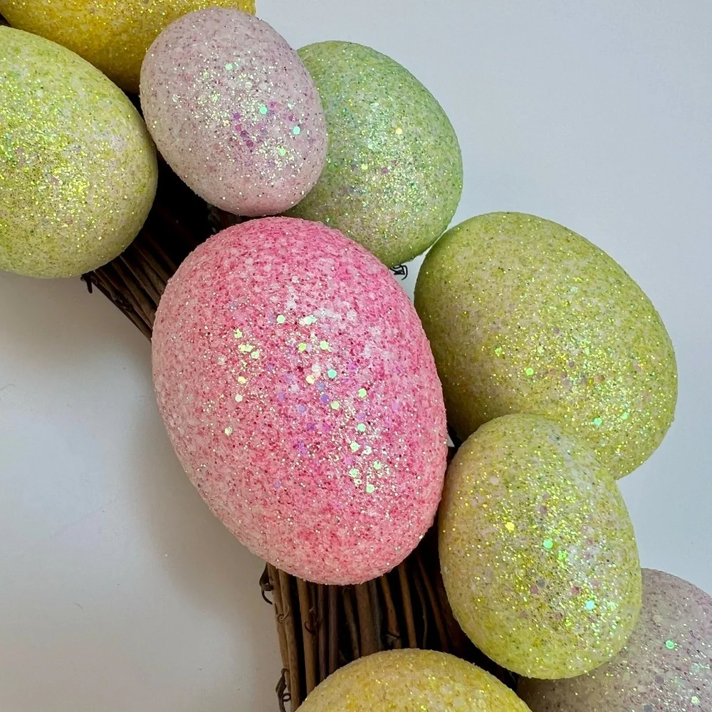 Easter Wreath Front Door Glitter Eggs Pastel Spring Decor 12 Inches Cottagecore